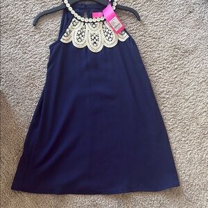 Lilly Pulitzer Navy Halter Dress with Gold Lace Bib- NWT